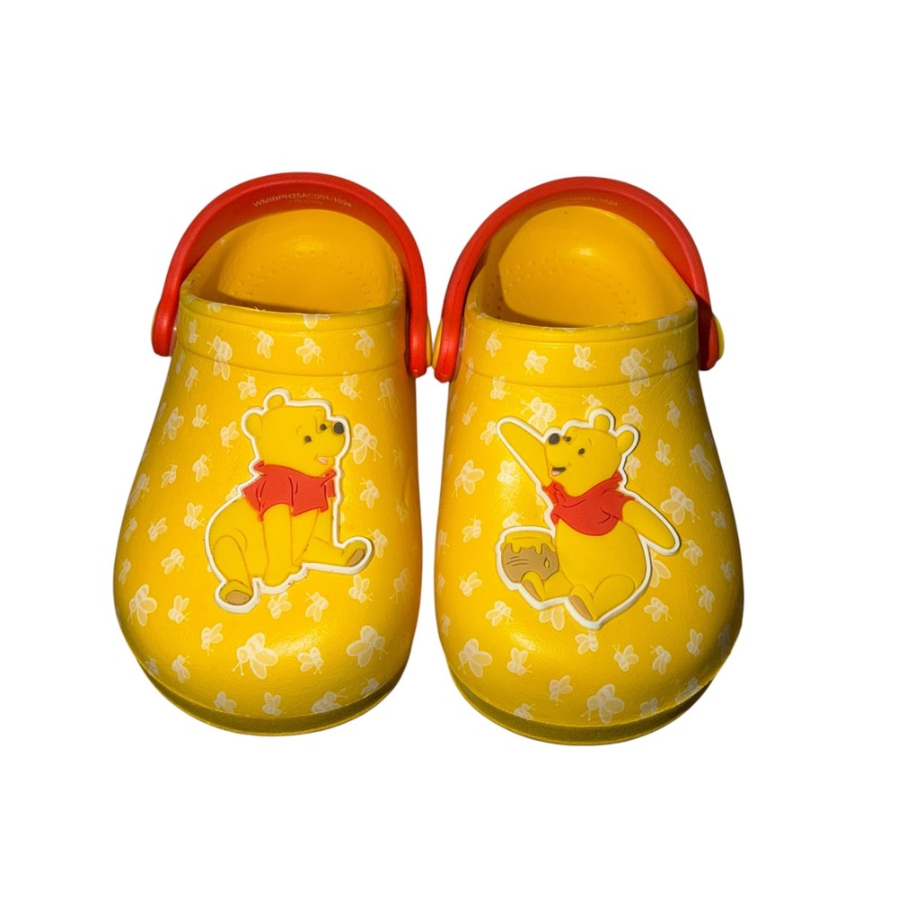 Disney Winnie the Pooh Yellow Bee Print Toddler Clogs Size 5 Red Strap